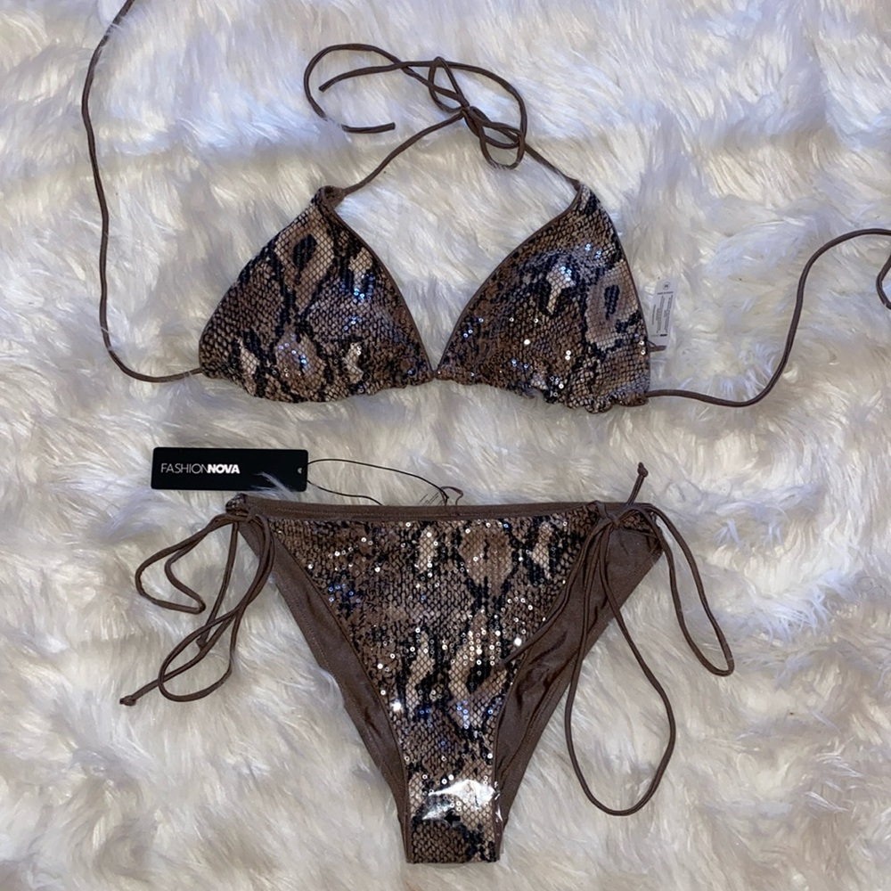 Fashion Nova Sequined Snakeskin Bikini